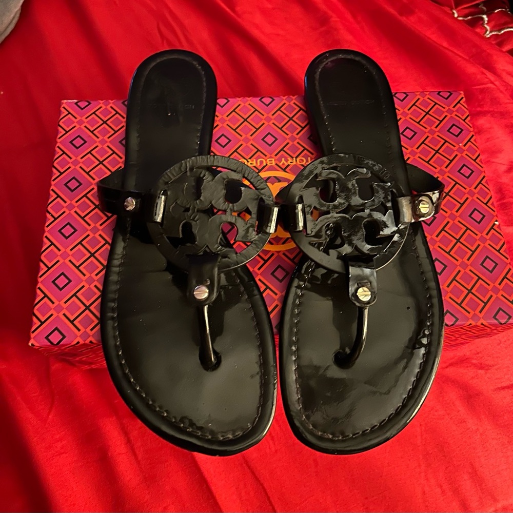 Black miller patent sandal